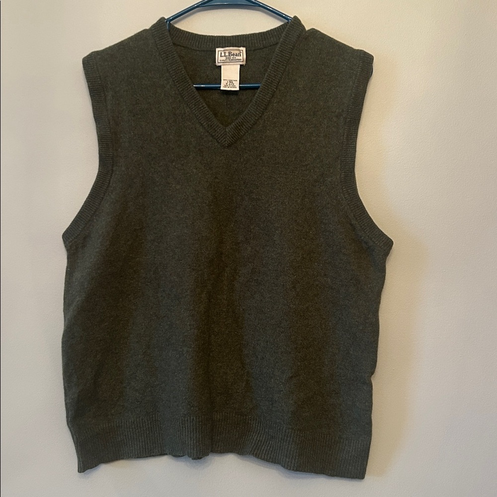 LL Bean Lambs’ Wool Knit Sweater Vest, Dark Green, Size Large